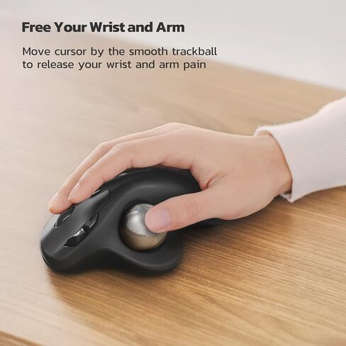 كرة التتبع Nulea Ergonomic القابلة لإعادة الشحن M501 - تعمل بالإبهام، دقيقة، 3 أجهزة (بلوتوث/USB)، متوافقة مع أجهزة الكمبيوتر الشخصية والكمبيوتر المحمول وماك وويندوز (فضي ساطع) in Kuwait