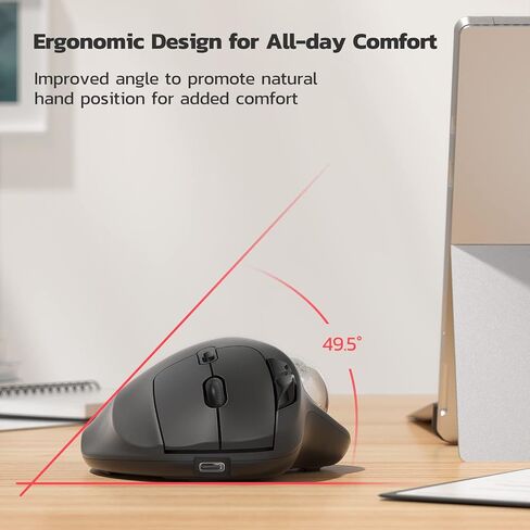 كرة التتبع Nulea Ergonomic القابلة لإعادة الشحن M501 - تعمل بالإبهام، دقيقة، 3 أجهزة (بلوتوث/USB)، متوافقة مع أجهزة الكمبيوتر الشخصية والكمبيوتر المحمول وماك وويندوز (فضي ساطع) in Kuwait