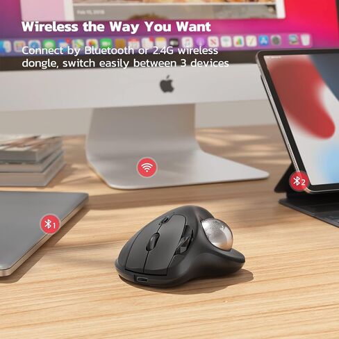 كرة التتبع Nulea Ergonomic القابلة لإعادة الشحن M501 - تعمل بالإبهام، دقيقة، 3 أجهزة (بلوتوث/USB)، متوافقة مع أجهزة الكمبيوتر الشخصية والكمبيوتر المحمول وماك وويندوز (فضي ساطع) in Kuwait