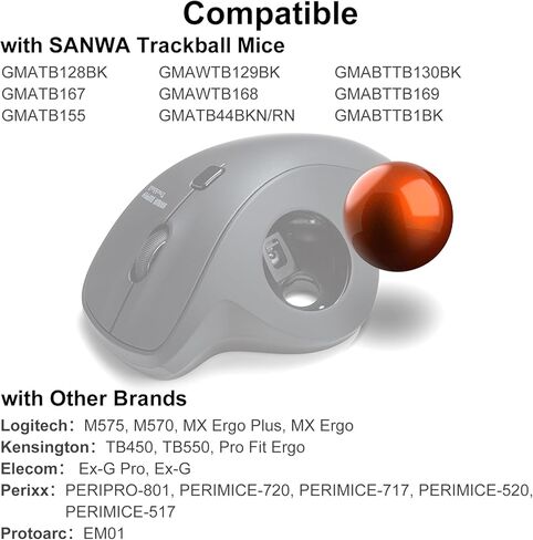 SANWA 2PCS 34mm/1.34in Trackball Replacement Ball for Logitech m575, m570, MX Ergo, Kensington TB450, TB550, Pro Fit Ergo, Perixx, and Other Compatible Trackball Mouse, Glossy Orange + Gold in Saudi Arabia