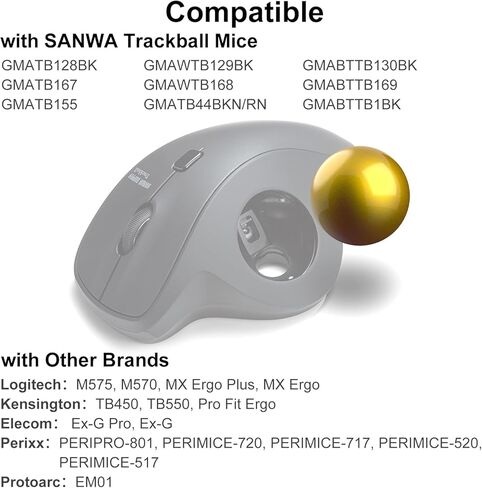 SANWA 2PCS 34mm/1.34in Trackball Replacement Ball for Logitech m575, m570, MX Ergo, Kensington TB450, TB550, Pro Fit Ergo, Perixx, and Other Compatible Trackball Mouse, Glossy Orange + Gold in Saudi Arabia