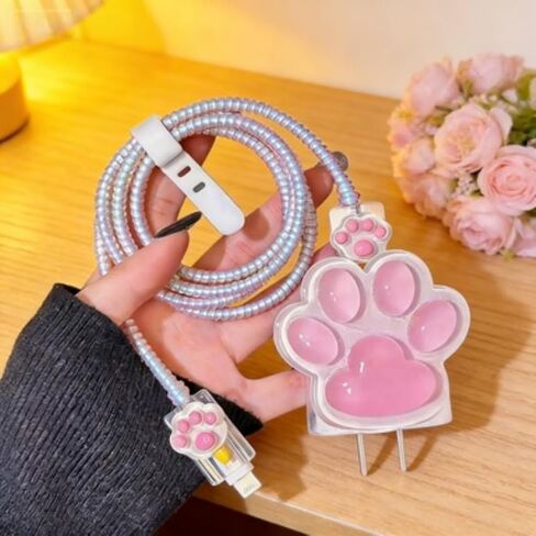 واقي كابل لمحول طاقة Apple 18W/20W، غطاء شاحن بتصميم نجمة وردية ثلاثية الأبعاد من Kawaii، واقي سلك الشحن، واقي شاحن iPad، موفر كابل لطيف لهاتف iPhone 15 16 17 Pro Max in Kuwait