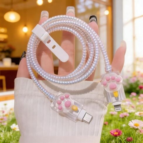 واقي كابل لمحول طاقة Apple 18W/20W، غطاء شاحن بتصميم نجمة وردية ثلاثية الأبعاد من Kawaii، واقي سلك الشحن، واقي شاحن iPad، موفر كابل لطيف لهاتف iPhone 15 16 17 Pro Max in Kuwait