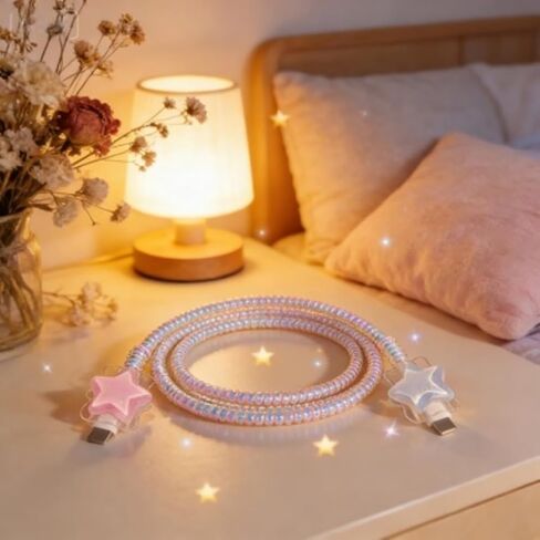 واقي كابل لمحول طاقة Apple 18W/20W، غطاء شاحن بتصميم نجمة وردية ثلاثية الأبعاد من Kawaii، واقي سلك الشحن، واقي شاحن iPad، موفر كابل لطيف لهاتف iPhone 15 16 17 Pro Max in Kuwait