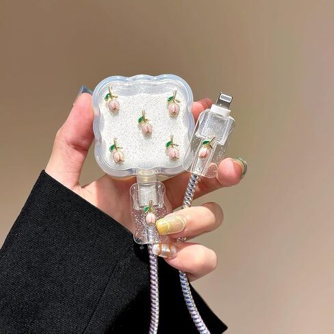 Charger Cover for Apple 40W Dynamic Power Adapter,Cute Flower Elegant Tulips Design,Clear Soft Charger Cable Protector Data Line Cable Wire Saver Protector for iPhone Chargeror iPhone 17 Pro Max in Saudi Arabia