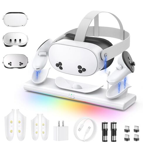 Charging Dock for Meta Quest 3S/3/2, PD 20W Fast Charging Station-Meta/Oculus Quest 3S/3/2 Accessories, Magnetic Charger Stand for VR Headset/Controller, RGB Light, Rechargeable Batteries&USB-C Cable in Kuwait