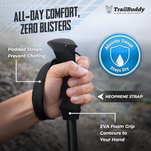 TrailBuddy 3K Carbon Fiber Hiking Poles - Collapsible Lightweight Trekking Poles for Hiking - Adjustable Walking Sticks for Women, Men, Seniors with All-Terrain Tips, Baskets & EVA Grips in Saudi Arabia