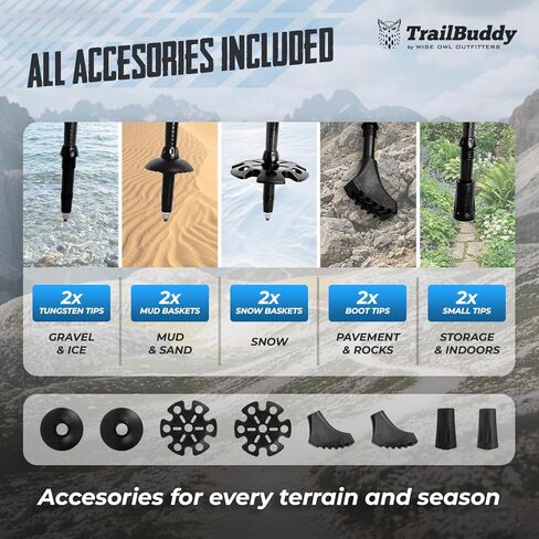TrailBuddy 3K Carbon Fiber Hiking Poles - Collapsible Lightweight Trekking Poles for Hiking - Adjustable Walking Sticks for Women, Men, Seniors with All-Terrain Tips, Baskets & EVA Grips in Saudi Arabia