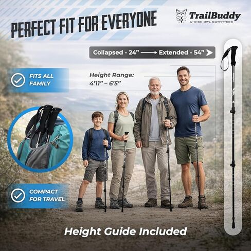 TrailBuddy 3K Carbon Fiber Hiking Poles - Collapsible Lightweight Trekking Poles for Hiking - Adjustable Walking Sticks for Women, Men, Seniors with All-Terrain Tips, Baskets & EVA Grips in Saudi Arabia