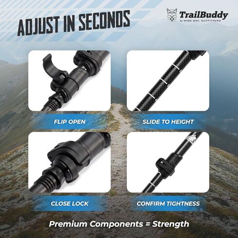 TrailBuddy 3K Carbon Fiber Hiking Poles - Collapsible Lightweight Trekking Poles for Hiking - Adjustable Walking Sticks for Women, Men, Seniors with All-Terrain Tips, Baskets & EVA Grips in Saudi Arabia
