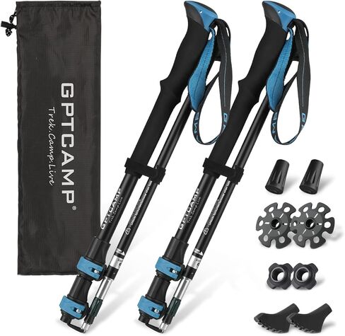 GPTCAMP Hiking Sticks,2PC Trekking Poles Collapsible Hiking Poles,Lightweight Folding Adjustable Travel Walking Sticks with EVA Foam Grip for Men Women,Blue in Saudi Arabia