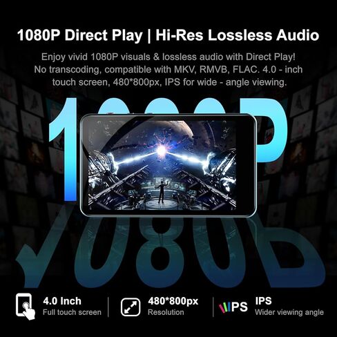 مشغل MP3 وMP4 بسعة 144 جيجابايت مع بلوتوث، واي فاي، شاشة لمس كاملة 4 بوصة عالية الدقة - يدعم Spotify، Libby، Amazon Music، YouTube، Tiktok، الكتاب الإلكتروني، قابل للتوسيع حتى 1 تيرابايت، مثالي للأطفال in Saudi Arabia