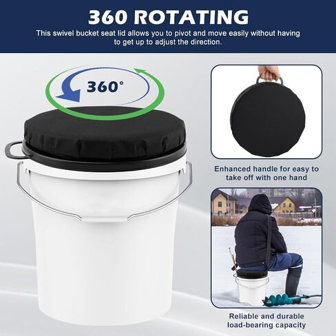 5 Gallon Bucket Seat Lid, 360-Degree Swivel Foam Cushion Bucket Spin Seat with Handle, for Duck Hunting, Fishing, Sports, Gardening and Camping in Saudi Arabia