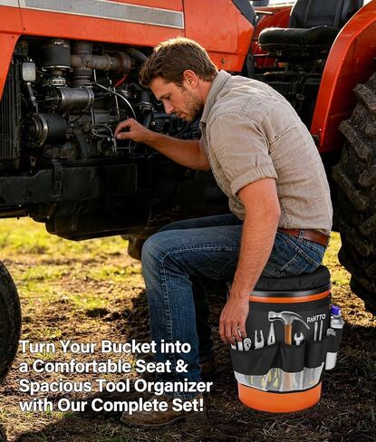 5 Gallon Bucket Seat with Tool Organizer Bag, Bucket Seat Lid & Tool Storage Caddy, Silent 360° Swivel Bucket Chair, Waterproof Comfortable Cushion for Camping, Fishing, Gardening, Yard Work, Hunting in Saudi Arabia