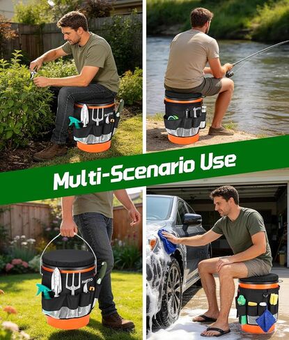 5 Gallon Bucket Seat with Tool Organizer Bag, Bucket Seat Lid & Tool Storage Caddy, Silent 360° Swivel Bucket Chair, Waterproof Comfortable Cushion for Camping, Fishing, Gardening, Yard Work, Hunting in Saudi Arabia