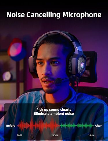 Gaming Headset with Microphone, Gaming Headphones Compatible for PS4 PS5 Xbox PC with RGB Lights, PlayStation Headset with Noise Reduction 7.1 Surround Sound Over-Ear and Wired 3.5mm Jack (Black) in Saudi Arabia
