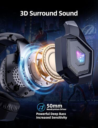 Gaming Headset with Microphone, Gaming Headphones Compatible for PS4 PS5 Xbox PC with RGB Lights, PlayStation Headset with Noise Reduction 7.1 Surround Sound Over-Ear and Wired 3.5mm Jack (Black) in Saudi Arabia