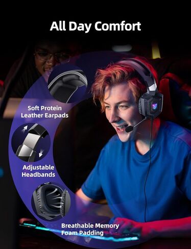 Gaming Headset with Microphone, Gaming Headphones Compatible for PS4 PS5 Xbox PC with RGB Lights, PlayStation Headset with Noise Reduction 7.1 Surround Sound Over-Ear and Wired 3.5mm Jack (Black) in Saudi Arabia