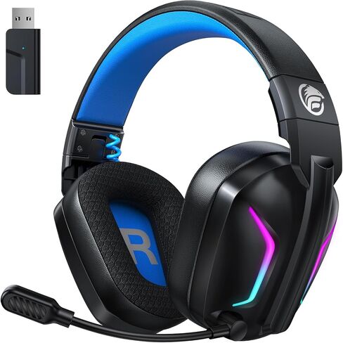 سماعة ألعاب لاسلكية من فاتشيكسي مع ميكروفون للكمبيوتر الشخصي، PS5، PS4، سماعات ألعاب بلوتوث - بطارية شحن سريع 50 ساعة، أضواء LED رائعة للتبديل، الكمبيوتر المحمول، الهاتف المحمول، Mac 2.4 جيجا هرتز in Kuwait