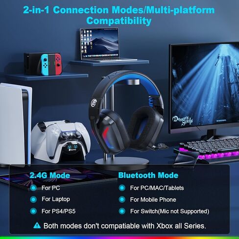 سماعة ألعاب لاسلكية من فاتشيكسي مع ميكروفون للكمبيوتر الشخصي، PS5، PS4، سماعات ألعاب بلوتوث - بطارية شحن سريع 50 ساعة، أضواء LED رائعة للتبديل، الكمبيوتر المحمول، الهاتف المحمول، Mac 2.4 جيجا هرتز in Kuwait