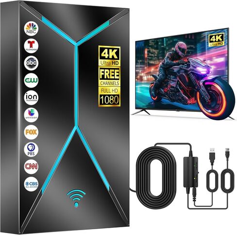 2026 Upgraded TV Antenna Indoor Outdoor – 3500+ Miles Long Range HDTV Antenna with Signal Booster & 26FT Coaxial Cable, Digital Reception for Local Channels 4K 8K 1080p, Works with Smart & Older TVs in Saudi Arabia