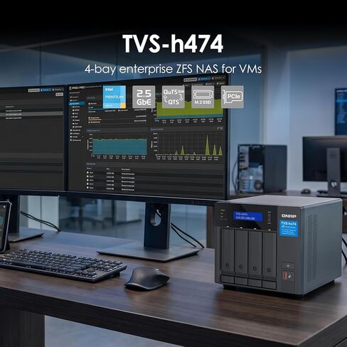 QNAP TVS-h474-PT-8G-US 4 Bay High-Speed Desktop NAS with Intel Pentium Gold 2-core CPU, 8GB DDR4 Memory, 2.5 GbE Networking and PCIe Gen 4 expandability (Diskless) in Saudi Arabia