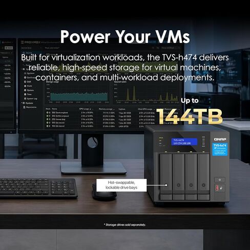 QNAP TVS-h474-PT-8G-US 4 Bay High-Speed Desktop NAS with Intel Pentium Gold 2-core CPU, 8GB DDR4 Memory, 2.5 GbE Networking and PCIe Gen 4 expandability (Diskless) in Saudi Arabia