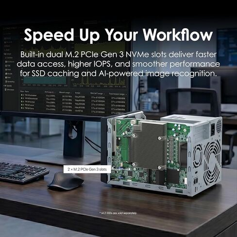 QNAP TVS-h474-PT-8G-US 4 Bay High-Speed Desktop NAS with Intel Pentium Gold 2-core CPU, 8GB DDR4 Memory, 2.5 GbE Networking and PCIe Gen 4 expandability (Diskless) in Saudi Arabia