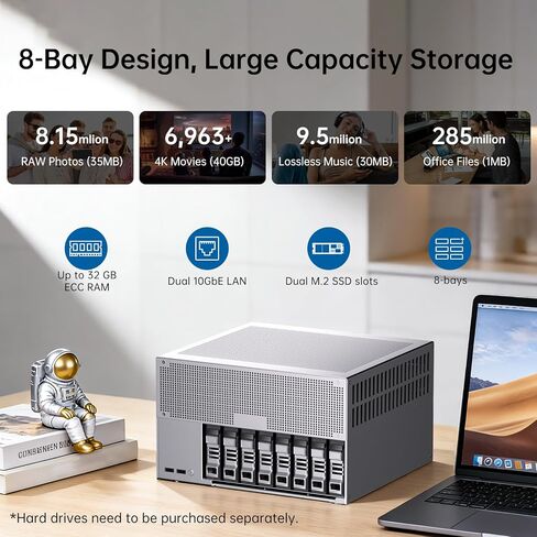 8-Bay Desktop NAS Computer, 16 Cores AI Ultra 9 285H, 32G LPDDR5X 8400MT/s, 8T SSD, Win-11 pro, 2 x 10Gbps LAN, 2 x M.2 PCIE4.0 Slots, Four Display, 8k/4k@60Hz, Support Dual System Network in Saudi Arabia