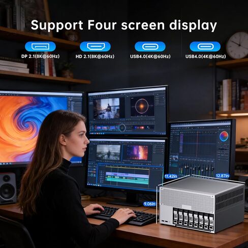 8-Bay Desktop NAS Computer, 16 Cores AI Ultra 9 285H, 32G LPDDR5X 8400MT/s, 8T SSD, Win-11 pro, 2 x 10Gbps LAN, 2 x M.2 PCIE4.0 Slots, Four Display, 8k/4k@60Hz, Support Dual System Network in Saudi Arabia