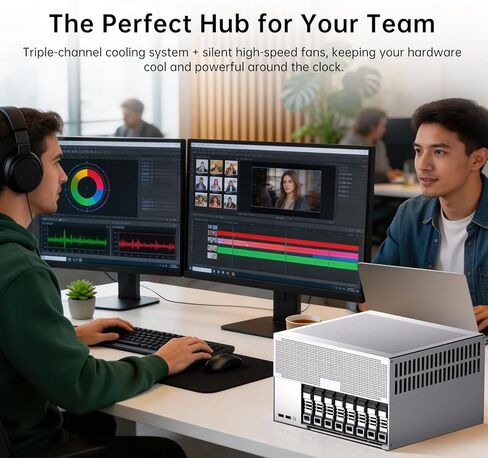 8-Bay Desktop NAS Computer, 16 Cores AI Ultra 9 285H, 32G LPDDR5X 8400MT/s, 8T SSD, Win-11 pro, 2 x 10Gbps LAN, 2 x M.2 PCIE4.0 Slots, Four Display, 8k/4k@60Hz, Support Dual System Network in Saudi Arabia