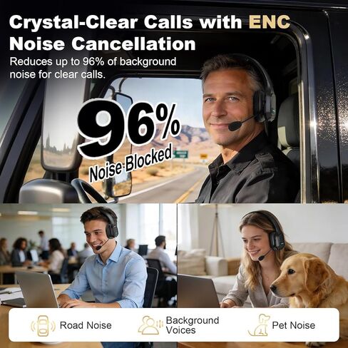 Bluetooth Headset for Truck Drivers, Single Ear Wireless Headphone with Noise Cancelling Mic, Mute Button, Hands-Free Calling, 60H Battery Life for Call Center, Office & Mobile Phone in Saudi Arabia