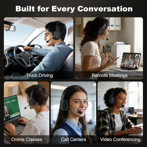 Bluetooth Headset for Truck Drivers, Single Ear Wireless Headphone with Noise Cancelling Mic, Mute Button, Hands-Free Calling, 60H Battery Life for Call Center, Office & Mobile Phone in Saudi Arabia