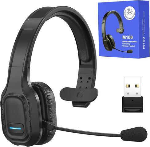 سماعة رأس بلوتوث مع دونجل: سماعة رأس لاسلكية بتقنية AI لإلغاء الضوضاء مع دونجل USB وزر كتم الصوت ووقت العمل لمدة 60 ساعة، سماعات رأس لسائقي الشاحنات والمكتب ومركز الاتصال والهاتف/الكمبيوتر الشخصي in Kuwait