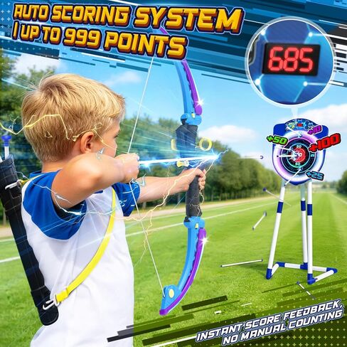 VATOS 2 Pack LED Bow and Arrow for Kids with Auto Scoring, Light Up Archery Set with 10 Suction Cup Arrows, 2 Quivers, LED Archery Target, Indoor Outdoor Backyard Toy Gift for for Boys Girls Ages 5-12 in Saudi Arabia