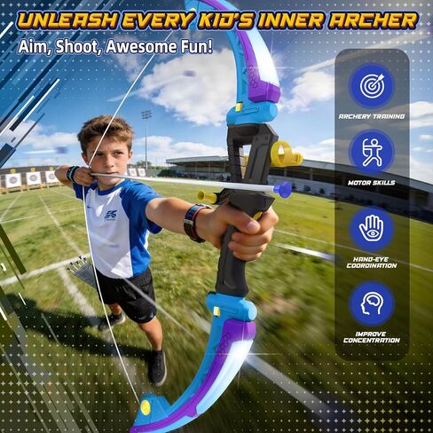 VATOS 2 Pack LED Bow and Arrow for Kids with Auto Scoring, Light Up Archery Set with 10 Suction Cup Arrows, 2 Quivers, LED Archery Target, Indoor Outdoor Backyard Toy Gift for for Boys Girls Ages 5-12 in Saudi Arabia