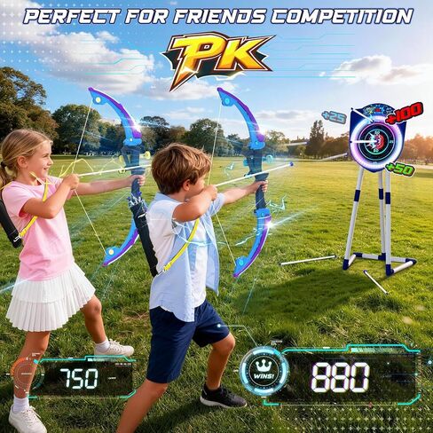 VATOS 2 Pack LED Bow and Arrow for Kids with Auto Scoring, Light Up Archery Set with 10 Suction Cup Arrows, 2 Quivers, LED Archery Target, Indoor Outdoor Backyard Toy Gift for for Boys Girls Ages 5-12 in Saudi Arabia
