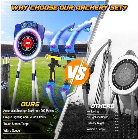 VATOS 2 Pack LED Bow and Arrow for Kids with Auto Scoring, Light Up Archery Set with 10 Suction Cup Arrows, 2 Quivers, LED Archery Target, Indoor Outdoor Backyard Toy Gift for for Boys Girls Ages 5-12 in Saudi Arabia
