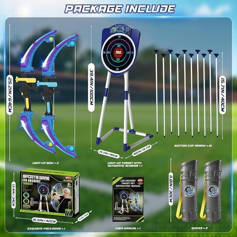 VATOS 2 Pack LED Bow and Arrow for Kids with Auto Scoring, Light Up Archery Set with 10 Suction Cup Arrows, 2 Quivers, LED Archery Target, Indoor Outdoor Backyard Toy Gift for for Boys Girls Ages 5-12 in Saudi Arabia