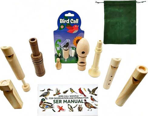 Natural Wooden Bird Call Set – Handmade Bird Whistle & Manual in Easy-Carry Storage Bag | Suitable for Bird Enthusiasts, Camping Trips, Outdoor Exploration & Educational Activities in Saudi Arabia