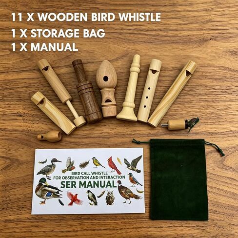 Natural Wooden Bird Call Set – Handmade Bird Whistle & Manual in Easy-Carry Storage Bag | Suitable for Bird Enthusiasts, Camping Trips, Outdoor Exploration & Educational Activities in Saudi Arabia