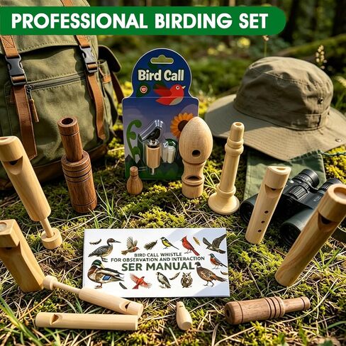 Natural Wooden Bird Call Set – Handmade Bird Whistle & Manual in Easy-Carry Storage Bag | Suitable for Bird Enthusiasts, Camping Trips, Outdoor Exploration & Educational Activities in Saudi Arabia