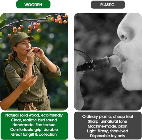 Natural Wooden Bird Call Set – Handmade Bird Whistle & Manual in Easy-Carry Storage Bag | Suitable for Bird Enthusiasts, Camping Trips, Outdoor Exploration & Educational Activities in Saudi Arabia