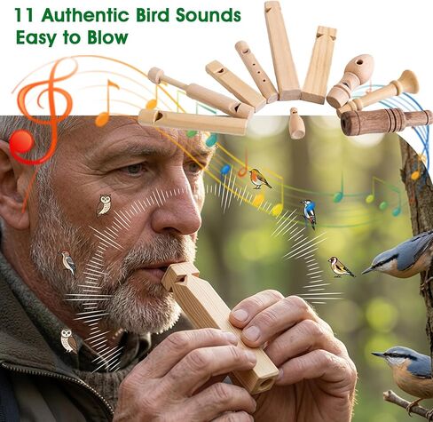 Natural Wooden Bird Call Set – Handmade Bird Whistle & Manual in Easy-Carry Storage Bag | Suitable for Bird Enthusiasts, Camping Trips, Outdoor Exploration & Educational Activities in Saudi Arabia