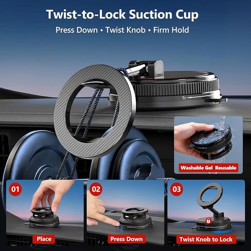 Car Phone Holder Mount, 108LBS Vacuum Suction for MagSafe Car Mount, 3000gf Magnetic 360° Adjustable Carbon Fiber Phone Holders for Your Car for iPhone 17 Pro Ma/17/16/15/14/13/12, Desk & Gym in Saudi Arabia