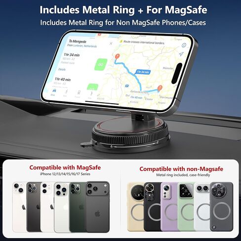 Car Phone Holder Mount, 108LBS Vacuum Suction for MagSafe Car Mount, 3000gf Magnetic 360° Adjustable Carbon Fiber Phone Holders for Your Car for iPhone 17 Pro Ma/17/16/15/14/13/12, Desk & Gym in Saudi Arabia
