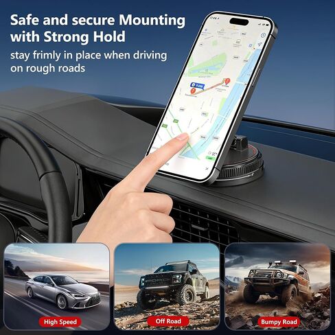 Car Phone Holder Mount, 108LBS Vacuum Suction for MagSafe Car Mount, 3000gf Magnetic 360° Adjustable Carbon Fiber Phone Holders for Your Car for iPhone 17 Pro Ma/17/16/15/14/13/12, Desk & Gym in Saudi Arabia