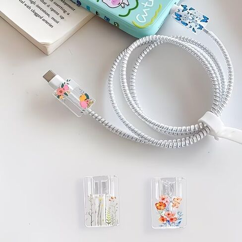 4-Pack Floral Cable Protectors for iPhone & Type-C Charger, Durable Rubber Cord Saver, Charging Cable Protector for iPhone, iPad, Phone & Accessories in Saudi Arabia