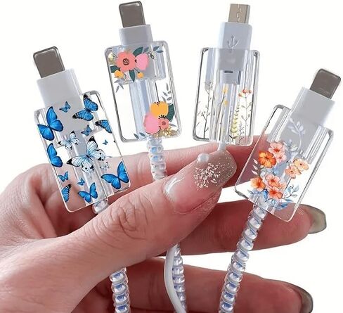 4-Pack Floral Cable Protectors for iPhone & Type-C Charger, Durable Rubber Cord Saver, Charging Cable Protector for iPhone, iPad, Phone & Accessories in Saudi Arabia