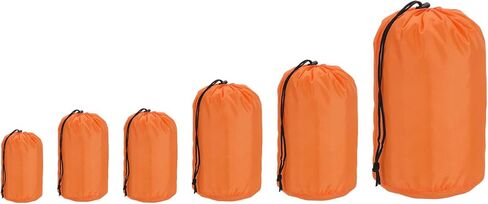 PATIKIL Stuff Sack 3x5/3x7/4x7/5x10/7x13/9x16, 6 Pcs Waterproof Outdoor Storage Sack Portable Drawstring Dust Flap Bag Sleeping Bag for Camping Hiking Backpacking, Orange in Saudi Arabia